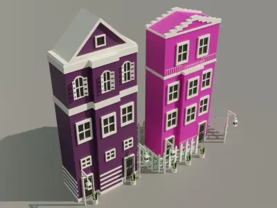 10 Amsterdam old houses Low-poly 3D model