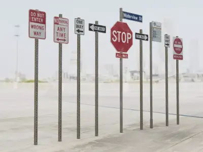 Urban City Street Signs Bundle 3D model