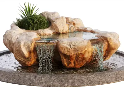 Rocky Pond with Waterfalls 3D model