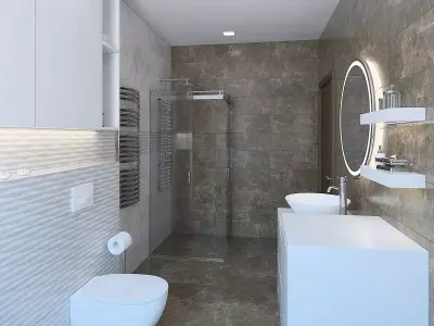 Cozy bathroom with dark tiles 3D model