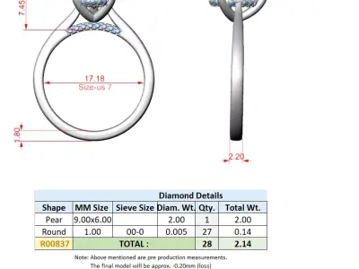 Pear Cut Solitaire Engagement Ring CAD Model Production Ready 3D print model