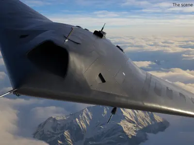  Flying Wing UCAV on Ground View Black Rigged for Cinema 4D 
