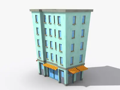 Cartoon Building x16 Low-poly 3D model
