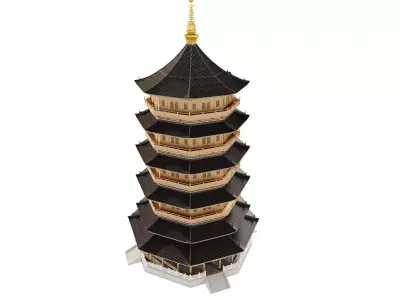 Ancient Japan Multi Level Pagoda Tower 3D model