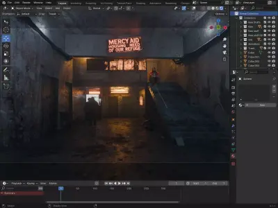 Realistic Abandoned Shelter Scene  Blender Environment 3D model