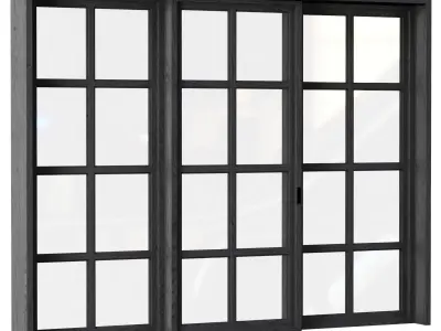 Rectangle wooden windows with door V2 Low-poly 3D model