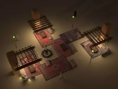 Campfire Pergolas and Carpets  in Traditional Arabic Style 3D model