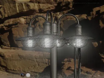 Street Light -7- Matt Black Version -4 Lamp-  Low-poly 3D model