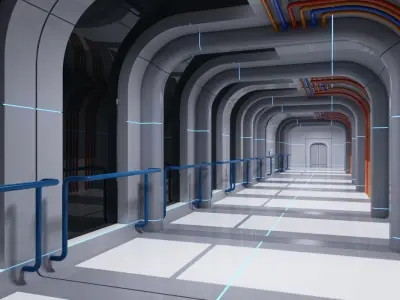 Futuristic Space Ship Interior Corridor 3D model