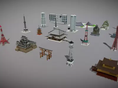 Japanese Famous Buildings 3D Model Pack Low-poly 3D model