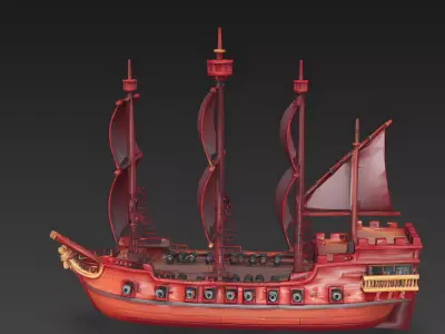 Stylized Large Pirate Galleon 3D Model 3D Model Low-poly 3D model