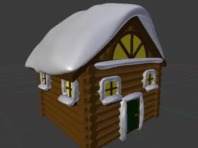 Snowy Log Cabin Low-poly 3D model