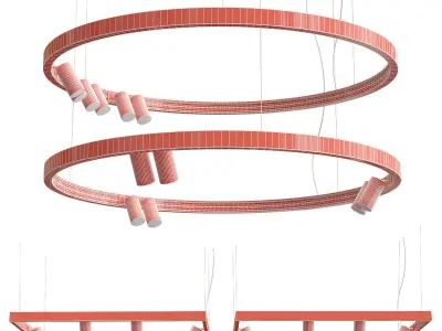 Superloop collection circular pendant light in gold 3D model