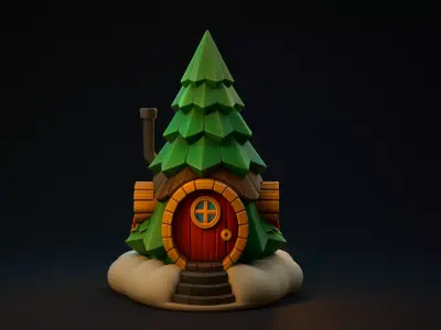 Whimsical Tree Trunk Cottage Fantasy Miniature House 3D print model