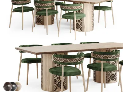 Ethno Rivne Dining Table And Chairs 3D model