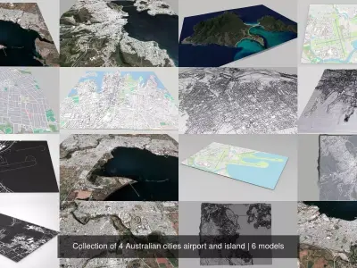 Collection of 4 Australian cities airport and island 3D Model Pack