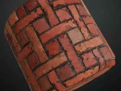 Basketweave Red Clay Brick Paving PBR Seamless Texture