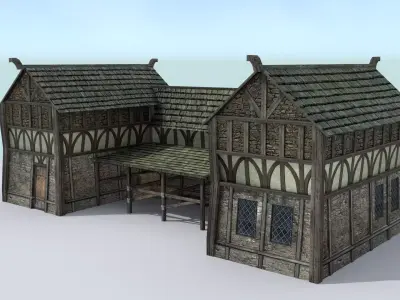 Medieval Village Stable Low-poly 3D model