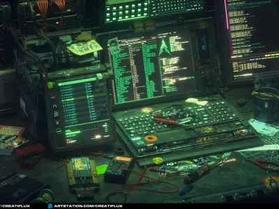  Cyberpunk Hacking Workspace 