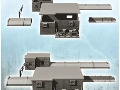 Checkpoint with gate two buildings and concrete parapet 5 - Mode 3D print model