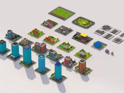 Polygonia Low Poly Buildings Pack Low-poly 3D model