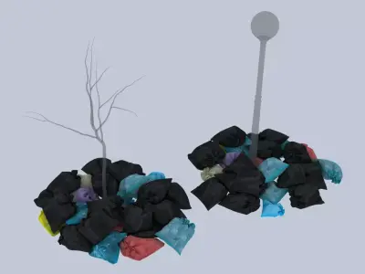 Garbage Bags Pile Around streetlight 3D model