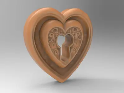 Heart-Shaped Keyhole Lock Baroque Backplate for Door Drawer 3D print model