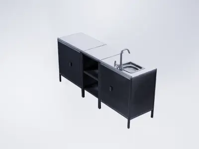 Low Poly Kitchen Cabinets with Built-in Sink  Interior  Model Free 3D model