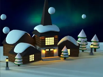 Lapland iceberg with christmas village Low-poly 3D model