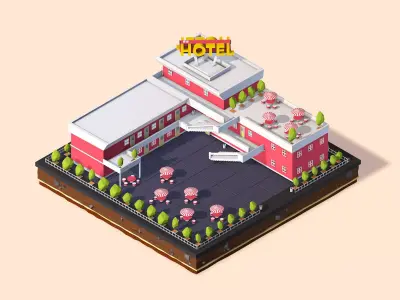 Cartoon Low Poly Hotel Low-poly 3D model