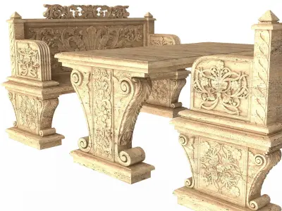 Stone Bench and Table 04 Low-poly 3D model