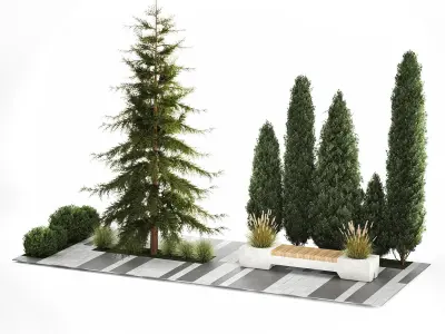 Garden of thuja and cypress trees with bushes 1156 3D model