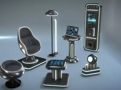 Futuristic Furniture Low-poly 3D model