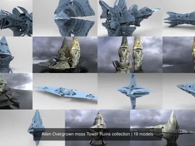 Alien Overgrown Tower Ruins collection 3D Model Pack