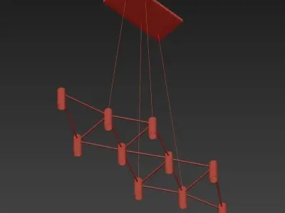 Matrix modern chandelier with brass and lights 3D model