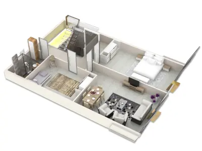 SketchUp 2018 and V-Ray 3D Floor Plan with textures-materials 3D model