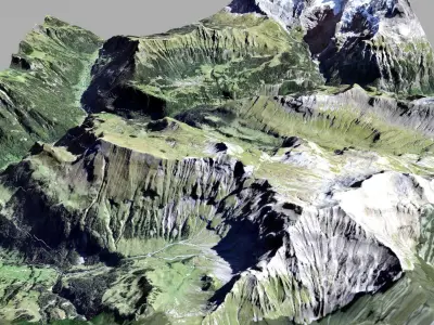 Mountain landscape and cityscape Lauterbrunnen Switzerland 3D model