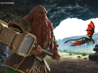  Dwarf Warrior with Hammer Rigged for Maya 