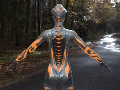 Female Robot Character Low-poly 3D model