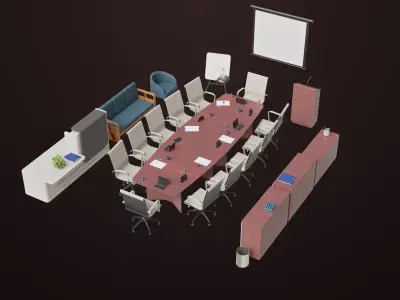 Conference Hall Props Collection Single Mat All PBR Textures Low-poly 3D model