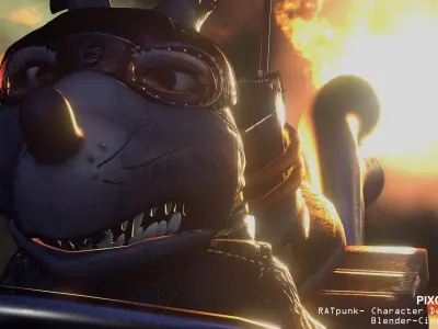 Steampunk Motorbike Mouse Character animated Low-poly 3D model