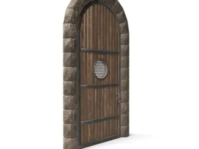 Medieval Wooden Door With Round Window Low-poly 3D model