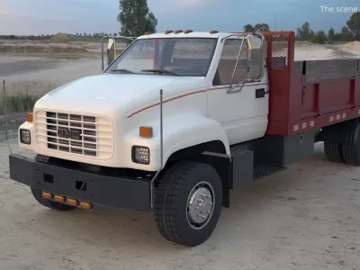  Chevrolet Kodiak C6500 Stake Bed Truck White-Red Rigged for Maya 