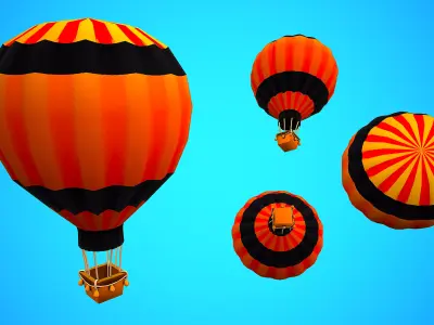 HOT AIR BALLOON CARTOON STYLIZED 06 Low-poly 3D model