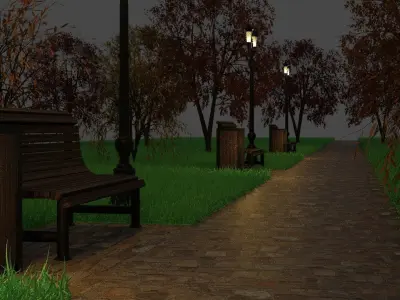  Scene in the park PBR HighPoly 3D model