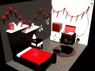 Small room with Red Light 3D model