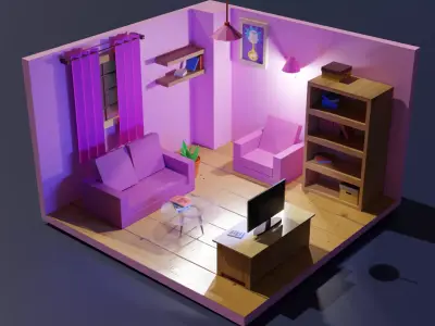 Low Poly Living Room 3D model