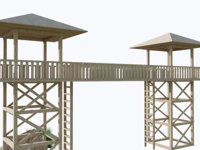 TOWER-4-DOUBLE AND BRIDGE Low-poly 3D model
