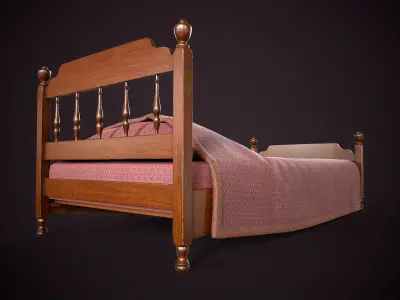 Vintage single bed Low-poly 3D model