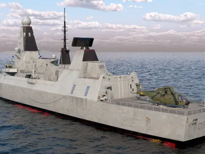  Royal Navy Type 45 Destroyer with AW101 Helicopter Rigged for Maya 